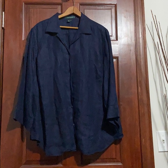 Lauren Ralph Lauren Plus Size Navy Linen Shirt - Picture 1 of 6